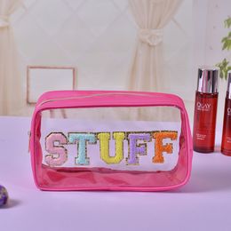 Clear PVC Cosmetic Bags Women Fashion Cute Letter Patches Makeup Bag Female Large Capacity Waterproof Travel Toiletries Bag