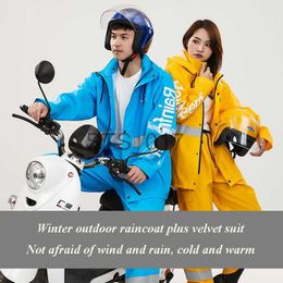 Raincoats Winter Plush Thickening Adult Split Raincoat Rain Pants Suit Hooded Outdoor Work Hiking Riding Raincoat Rainproof Protect Gear x0724