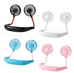 Party Favor Hand Free Fan Sports Portable USB Rechargeable Dual Mini Air Cooler Summer Neck Hanging Fan Sea Shipping LL