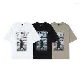 Men's T Shirts Attudie 280g Double Yarn Film Illustration Colour Painting T-Shirt