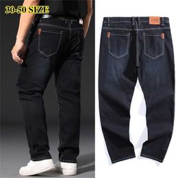 Plus Size 42 44 46 48 50 52 Men's Business Loose Jeans Classic Style Straight Stretch Denim Trousers Male Brand Pants Black Blue 210318 L230726