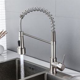 Kitchen Faucets Nickel Brushed Gold Faucets for Kitchen Sink Single Lever Pull Out Spring Spout Mixers Tap Hot Cold Water Crane