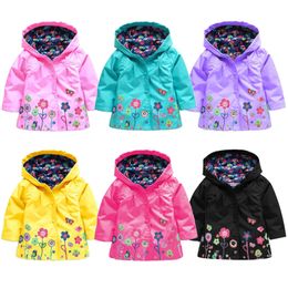 Jackets Flowers Girls Autumn Waterproof Kids Jacket Windbreaker Coat Hooded Casual Raincoat 2 6 Year Old Children Clothing 230725