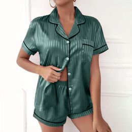 Women's Sleepwear Women Sexy Luxury Pajama Sets Solid Color Nightgowns Soft Short Sleeve Button Lapel Home Suit Tops Shorts Two Piece