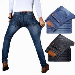 Spring Autumn Men's Smart Elastic Business Fashion Straight Regular Stretch Denim Trousers Men Jeans 28-40 L230726