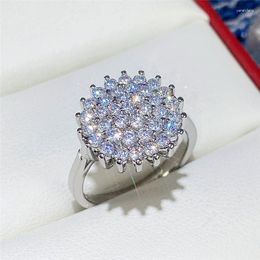 Cluster Rings Luxury Female 925 Sterling Silver Flower Shaped Zircon For Women Sky Stars Micro Inlaid Crystal Wedding Band Jewellery