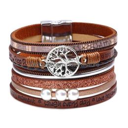 Charm Bracelets Mtilayer Tree Of Life Laugh Every Day Bracelet Magnetic Buckle Leather Women Wristband Cuffs Will And Sandy Fashion Dr Dhnmt