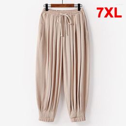 Men's Pants Plus Size 7XL Linen Men Fashion Casual Solid Color Summer Loose Trousers Elastic Waist