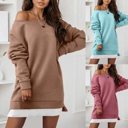 Casual Dresses Autumn And Winter Sweatshirt Dress Women Long Sleeve Off Shoulder Mini Woman Patchwork Sweatshirts Pullovers