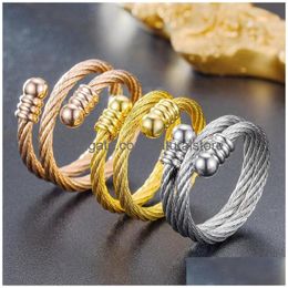 Band Rings Gold Stainless Steel Wire Ring Open Adjustable Knuckle Men Womans Fashion Fine Jewellery Gift Drop Delivery Dh4P6