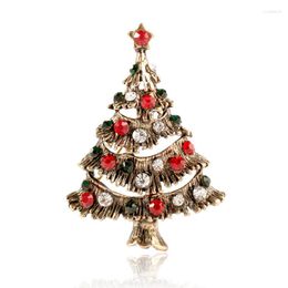 Brooches Vintage Antique Gold Color Plated Crystal Rhinestones Christmas Tree Brooch Pins For Women Men Jewelry