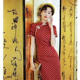 Ethnic Clothing 2023 Chinese Traditional Dress Qipao National Dot Print Vintage Cheongsam Elegant Fairy Oriental Evening Vestido