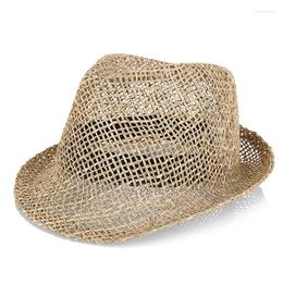 Berets Good Quality Straw Hat Summer Hollow Jazz Fedora Hats Fashion Handmade Grass Outdoor Sun Octagonal Cap Sombreros De Mujer