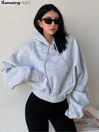 Women's Hoodies Sweatshirts Winter women's solid velvet Hoodie garment long sleeve top loose pocket sweater women's casual zipper Z230726