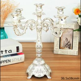 Candle Holders Vintage Classic Embossed Rose Flower Design Shiny Silver Plating With White Hand Painted Table Decor 5 Cups Stick Holder