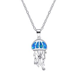 Hot selling 925 silver in Europe and America, new color illusion Aobao women's necklace, elegant blue jellyfish gemstone