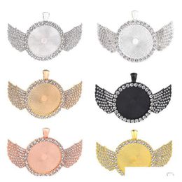 30Mm Diy Jewellery Accessories Round Bottom Brackets Time Gem Sublimation Blank Pendant With Wing For Transfer Printing Necklace288d