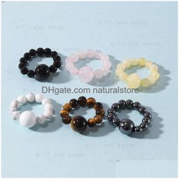 Band Rings Natural Stone Beads Elastic Rope Strand Tiger Eye Rose Quartz Crytal Nail Ring For Women Fashion Jewelry Drop Delivery Dhjtr