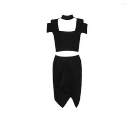 Casual Dresses 2023 Woman Bandage Dress Stretch Skinny Nightclub Celebrity Birthday Party Fashion Sexy Two Pieces Set