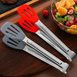 Cooking Utensils Silicone Hollow Head BBQ Tongs Bread Steak Clips Nonstick Meat Salad Clamp for Home Kitchen Accessories 230726