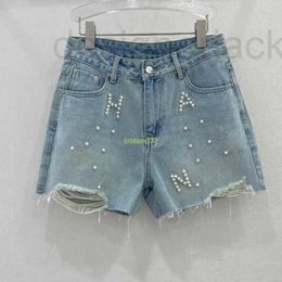 Women's Shorts Designer Cotton Women Jeans With Letter Pearls Beads High End Brand Cowboy Casual Hole Jersey Outwear Denim A-line Sexy Hotty Hot Pants RC84