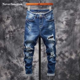 Men's New Men Ripped Destroyed casual Slim fit Jeans Fashion Streetwear Big Holes Hip hop male Cotton beggar Denim Harem pants 210318 L230726