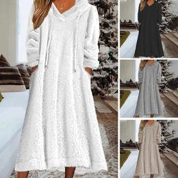 Casual Dresses Women Autumn Winter Dress Solid Color Loose Hooded Soft Flannel Warm Elegant Ladies Fashion Clothing