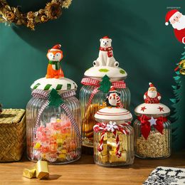 Storage Bottles Christmas Candy Jar Year Gift Bottle Santa Claus Snowman Elf Tank Sealed Chocolate Cookie Box With Lid