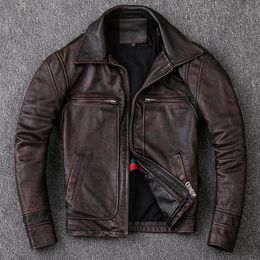 Men's Vests Men Cowhide Coat Genuine Leather Jacket Vintage Style Man Clothes Motorcycle Biker Jackets Plus Size 134cm 230726