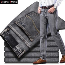Men's Stretch Regular Fit Jeans Business Casual Classic Style Fashion Denim Trousers Male Black Blue Gray Pants 220408 L230726