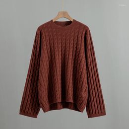 Women's Sweaters Minimalist Fashion Round Neck Pullover Classic Cable Flower Solid Colour Loose Profile Knitted Cashmere Sweater