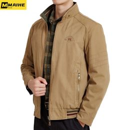 Mens Jackets Spring Fall Jacket Double sided 100% cotton plus size Khaki baseball coat brand classic clothing mens bomber jacket 230726