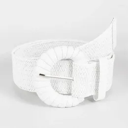 Belts White Woven Summer Straw Belt With Round Buckle Khaki For Pants Dresses Boho Clothing Accessories Women Waistband