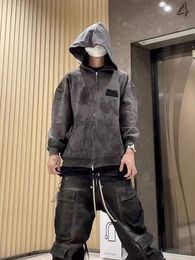 Mens Jackets QQ6405 Fashion Coats Runway Clothing Mud tape zippered hoodie readymade clothes washed damaged hand made g 230726