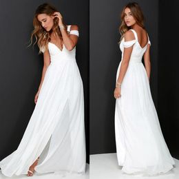 Simple Boho Beach Chiffon Wedding Dresses 2019 New Side Split A Line Bridal Gowns Sexy Spaghetti V Neck Beach Wedding Dress1753