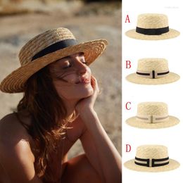 Berets Men Women Straw Flat Top Boater Hats Wide Brim Sailor Caps Summer Sombrero Beach Sunhat Outdoor Sunbonnet Size US 7 1/4 UK L