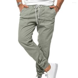 Men's Pants Men Soft Trousers Solid Color Casual With Elastic Waist Drawstring Ankle-banded Pockets Ideal For Commute