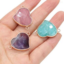 Pendant Necklaces Natural Stone Gem Heart Connector Amazonite Amethyst Handmade Crafts DIY Necklace Bracelet Jewelry Accessories Gift Make