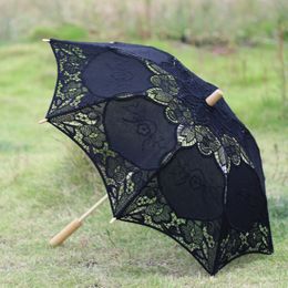 Decorative Objects Figurines 26 28 45 75CM Wooden Handle Lace Craft Umbrella Celebrity Black Parasol Wedding P ography Bride Decor 230725