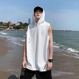 Men's Hoodies Men Summer Cotton Hoodie Tank Tops Male Casual Thin Hooded Vest Sweatshirts Beach Solid Fashion Y2K Korean Harajuku Shirts
