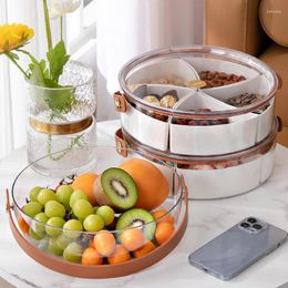 Plates Fruit Tray With Lid Snack Serving Plate Handle Storage Containers 5 Compartments For Christmas Party Veggies