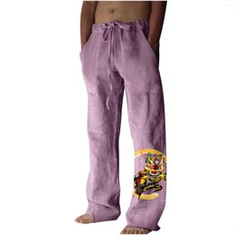 Men's Pants Cotton Linen For Men Tiger Print Casual Loose Fit Baggy Hippie Style Retro Athletic Sweatpants Long Stilt Size Open