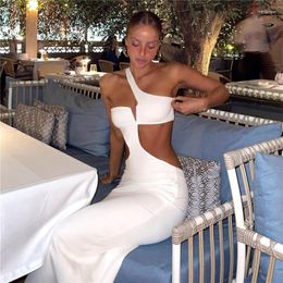 Casual Dresses 2023 White Black One Shoulder Long Dress For Women Sexy Cut Out Backless Slim Summer Fashion Party Vacation Beach Outfits