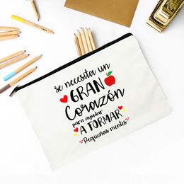 It's Takes A Big Heart To Shape Little Minds Printed Pencil Case School Stationery Supplies Bags Travel Makeup Bag Teacher Gift