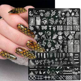 Stickers Decals 6pcs Nail Art Stamping Plates Set Snake Rose Lace Nail Stencils Summer Fruits Design Stamping Mold Manicure Tools Kit GLSTZ-FS-2 230726