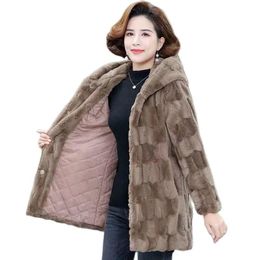 Jackets Mother New Winter Mink Fur Faux Jacket 5xl Fashion Thicken Hooded Mink Fur Coat Medium Long Warm Loose Women's Parka Overcoat