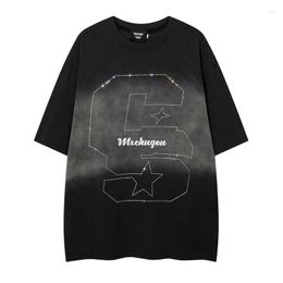 Men's T Shirts Summer Tie Dye Drill Casual T-shirt Harakuju VIntage Loose Top Tees For Male Oversized
