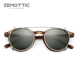 Sunglasses Frames ZENOTTIC Retro Double Lens Flip Up Clip on Steampunk Style Men Women Circle Anti Blue Light Glasses Polarising Clips 230726