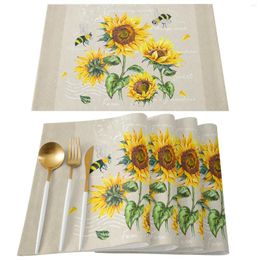 Table Mats Farm Rustic Retro Sunflower Bee Placemat For Dining Tableware Kitchen Dish Mat Pad 4/6pcs Home Decoration