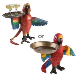 Decorative Objects Figurines Drink Serving Parrot Butler Statue Bird Tray Vintage Figurine 230725